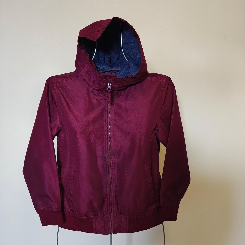 The Childrens Place Kids Burgundy Windbreaker Jacket Hooded Zip Up M 7/8
